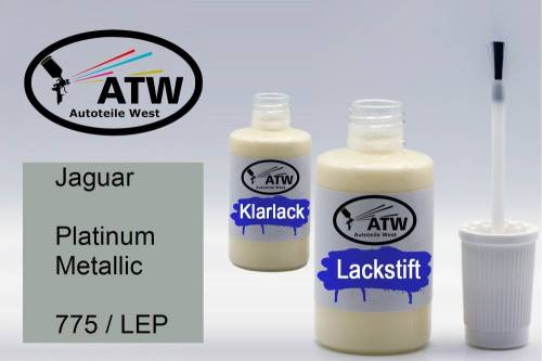 Jaguar, Platinum Metallic, 775 / LEP: 20ml Lackstift + 20ml Klarlack - Set, von ATW Autoteile West.